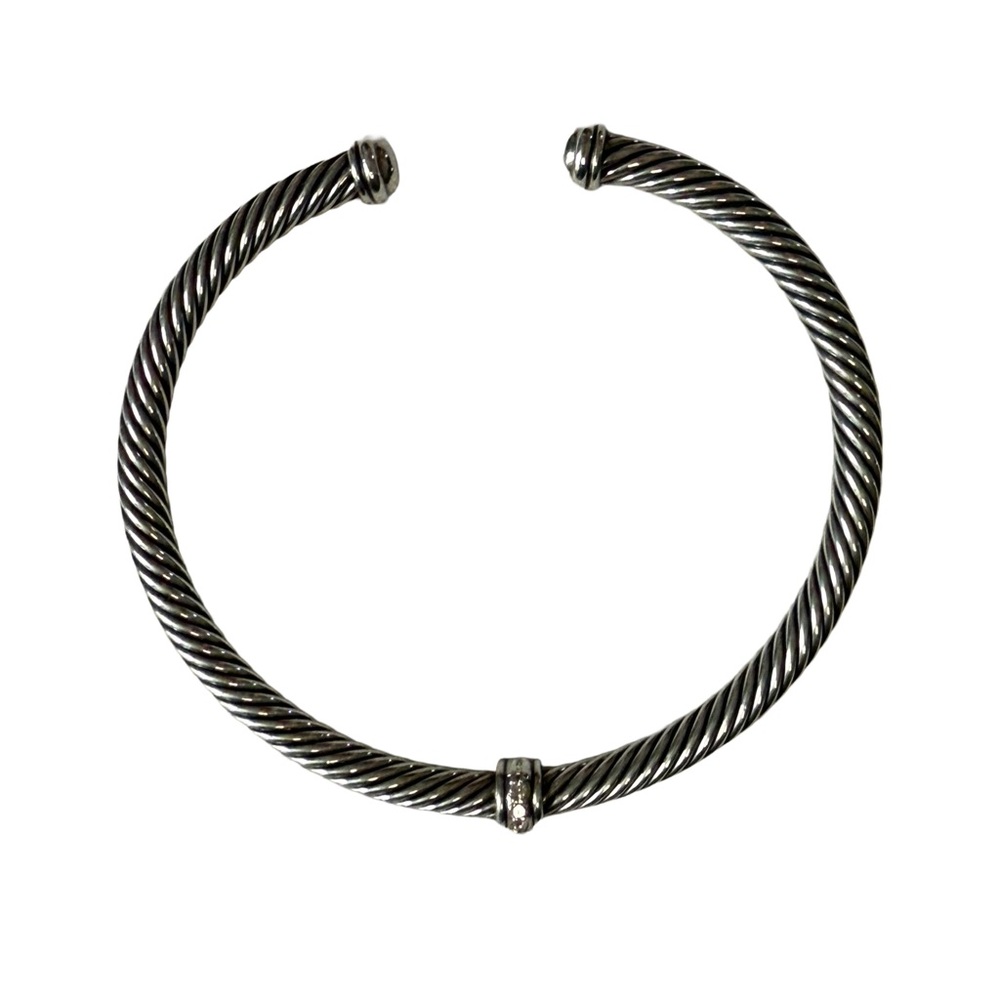 DAVID YURMAN STERLING SILVER “CLASSIC CABLE STATION” BANGLE BRACELET W/ DIAMONDS - Picture 2 of 9
